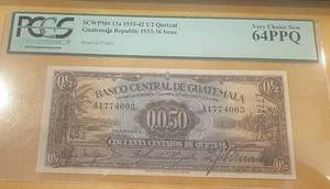 GUATEMALA 1/2 QUETZAL 1941 PREFIX LETTER A p13a PCGS 64 VERY CHOICE UNC PPQ - Picture 1 of 4