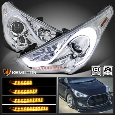 Clear Fits 2012-2017 Hyundai Veloster Projector Headlights LED Sequential Signal Foto 1 de 4
