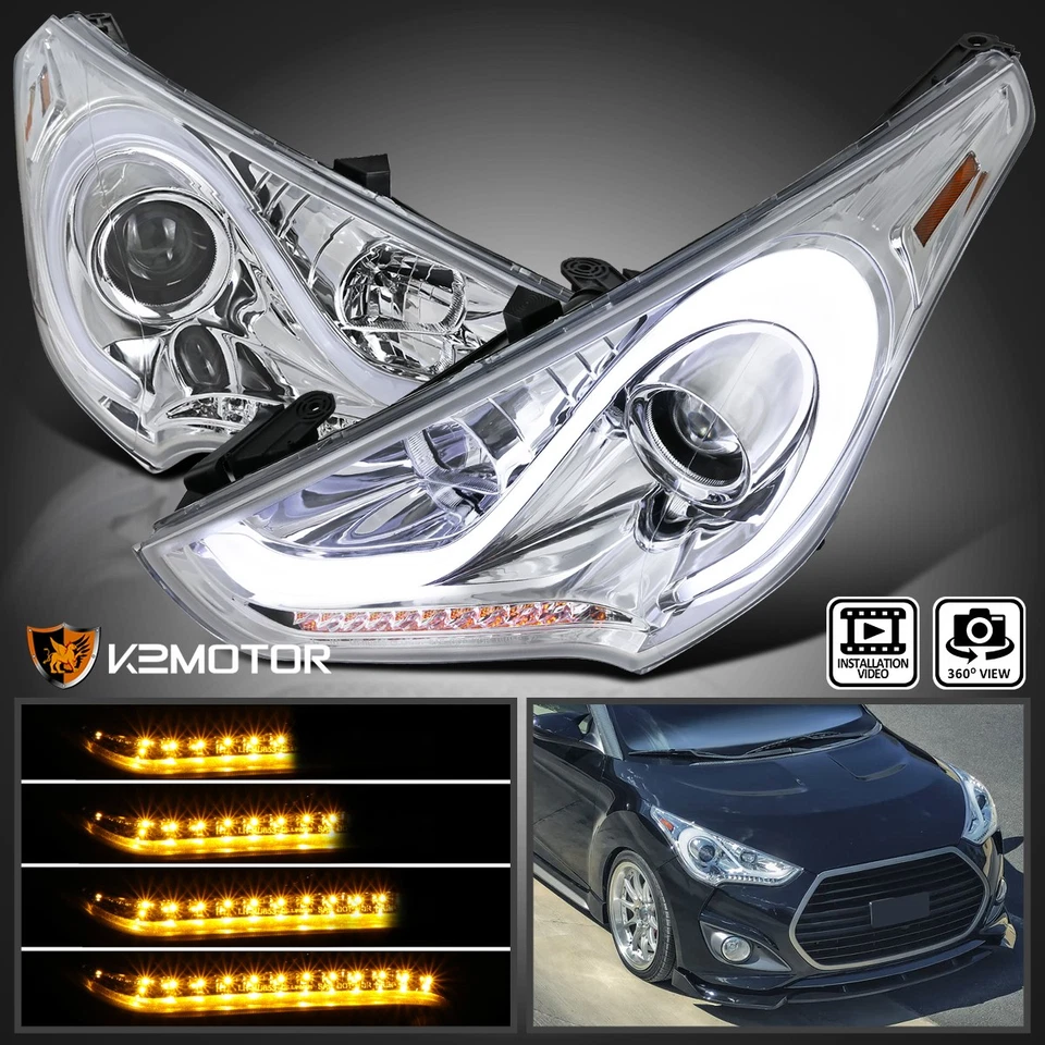 Clear Fits 2012-2017 Hyundai Veloster Projector Headlights LED Sequential Signal Foto 1 de 4