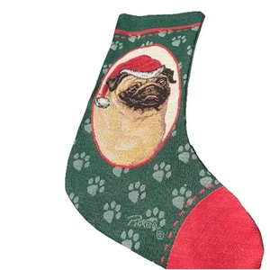 PUG Dog Christmas Stocking Tapestry Design Linda Picken Santa Hat 20 x 12" - Picture 1 of 6