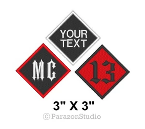 Custom Embroidery Name Tag Diamond MC 13 Motorcycle Biker Patch 3" X 3" - Picture 1 of 12