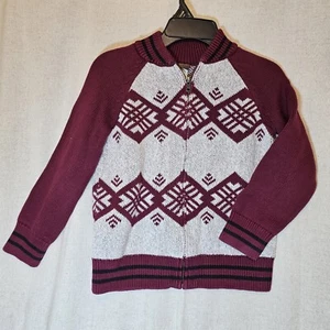 Tea Collection Full Zip High Collar Sweater Boy's Size 6/7 in Maroon and Gray - Picture 1 of 12