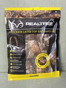 RealTree Kids Base Layer Top and Pants Set Size M Camo and Black New in Bag