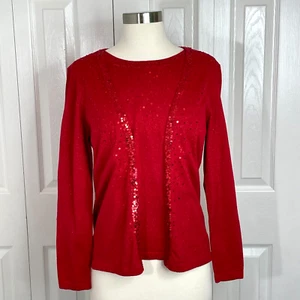 Drapers and Damons PM Red Sequined Embellished Twinset Classic Style Festive - Picture 1 of 10