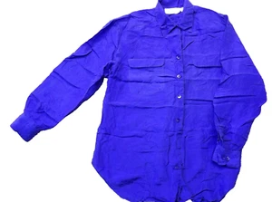 Vtg CHRISTIE AND JILL Womens M BLUE SILK BUTTON UP BLOUSE 90's Y2K OFFICE SHIRT - Picture 1 of 10
