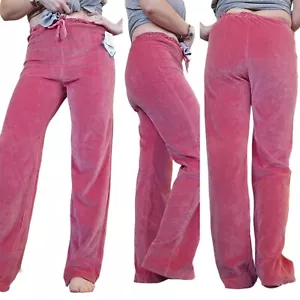 Retro 80s S Velour Wide Leg Pullon Lounge Pants Coral Pink High Waist NWT - Picture 1 of 9