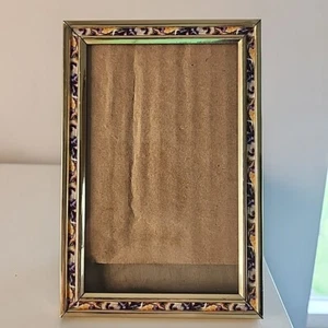 VTG Metal Brass Gold Tone Picture Frame With Colorful Floral Matting MCM 3x5 -LN - Picture 1 of 13