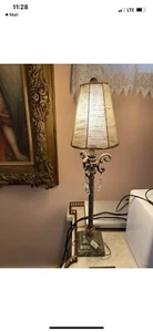 Vtg Currey & Company 28” Tall Lamp Beaded Shade Lg. Jewels Pewter Color - Picture 1 of 8