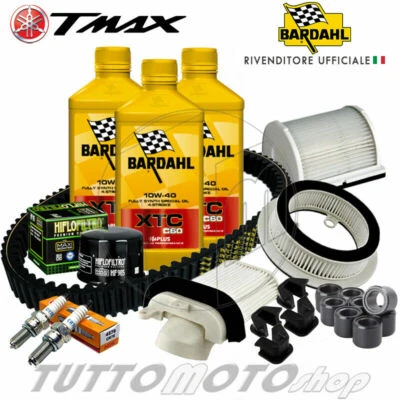 BARDAHL - HIFLO - NGK - MITSUBOSHI - BANDO Tagliando YAMAHA T-MAX 500 2004-2007 Kit Trasmissione Olio Candele Filtri Rulli
