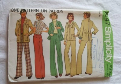 Pantalones chaqueta para hombre años 70 Simplicity 7647 patrón de costura talla 44 sin cortar Foto 1 de 4