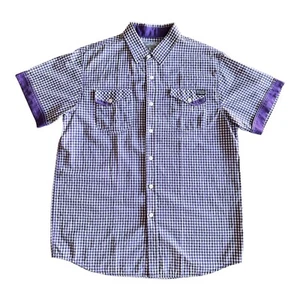 Most M07 Shirt Mens Large Purple White Check Button Front Short Sleeve Pockets - Picture 1 of 12