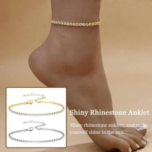 Diamond Cut Tennis Sterling Silver Foot Chain Ankle Boho Anklets Bracelet Q1F2 - Imagen 1 de 14