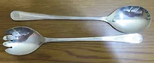 Vintage Sheffield England Silverplate Salad Spoon & Fork Serving Set SHELL- 9.5" - Picture 1 of 5