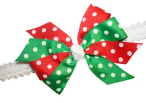 WD2U Baby Mädchen Weihnachten gepunkteter Ripskorn Urlaub Haarschleife Stretch Stirnband - Bild 1 von 1