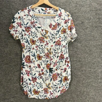 Old Navy T-Shirt Women S Maternity White Floral V-Neck Short Sleeve Rayon Casual - Image 1 of 4
