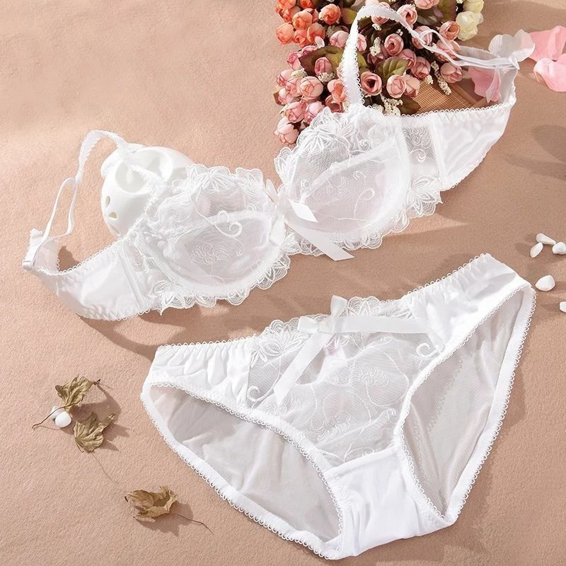 Sutiã de renda floral transparente sexy sem enchimento conjunto de sutiã respirável com fio ABCD - Imagem 1 de 4