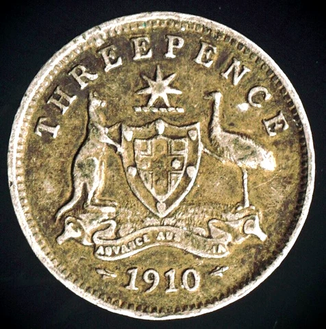 FINE 1910 AUSTRALIA SILVER 3 THREE PENCE GEORGE V SILVER .925 KM# 18 C157 Cover