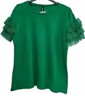 Womens Ladies Tulle Scoop Neck Frill Mesh Puff Short Sleeve Party Tee TShirt Top