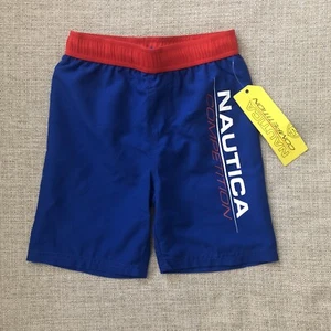 Nautica Competition Swim Trunks BOYS Size M (5) Blue Red Logo Lined Drawstring - Picture 1 of 8