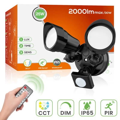 ALUSSO LED Dual-Head Floodlight with PIR Motion Sensor IP65 Outdoor Security Light 25W