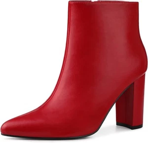 Allegra K Women's Pointed Toe Zipper Chunky High Heels Ankle Boots  - Picture 1 of 28