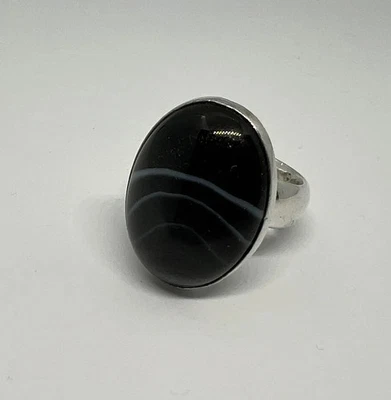 .925 Sterling Silver Black Sardonyx Adjustable Ring - Image 1 of 2