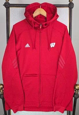 ADIDAS CLIMAWARM x WISCONSIN BADGERS Size Large Mens Full Zip Hooded Jacket Red - Image 1 of 4