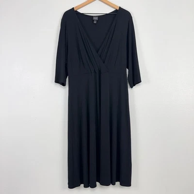 Vestido midi envolvente sintética 100 % seda EILEEN FISHER talla 1X negro manga 3/4 ajustado Foto 1 de 4