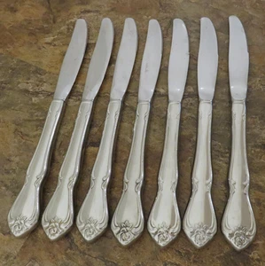 Juego de 7 cuchillos de cena Oneida Arbor True Rose 1881 Rogers cubiertos de acero inoxidable lote B - Imagen 1 de 5
