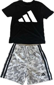 Adidas Short Sleeve Graphic Tee & Shorts Set Black & Grey Size 3T NEW!! - Picture 1 of 3