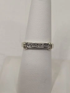ELEGANT Solid 10K T/Tone Gold Channel Set 0.10CTW Diamond Wedding Band Ring (s 7 - Picture 1 of 9
