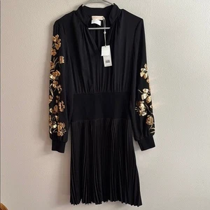 NEW Tory Burch 2 black pleated dress gold sequin womens embellished $798 nwt - Picture 1 of 15