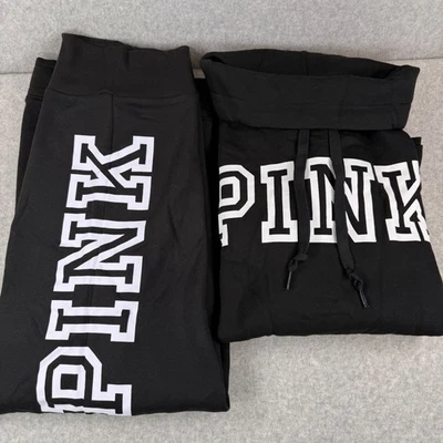 ROSA Victoria's Secret Negro Pullover Cuello Embudo Sudadera y Pantalón Sudadera Conjunto XXL Foto 1 de 4