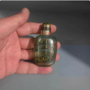 C27 Chinese Glass Hand drawn Pastel mountains and rivers Snuff bottle have mark - Picture 1 of 5