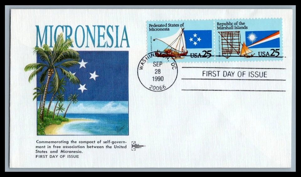 US FDC # 2506-2507 25c Micronesia & Marshall Is. Gill pair Mi. 1990, 9p5531 - Image 1 of 1
