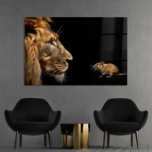 ✅ WANDBILD LÖWE UND MAUS KUNST ANIMAL TIER ACRYLGLAS, LEINWAND, POSTER DEKO HAUS - Bild 1 von 7