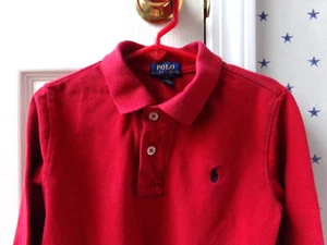 Ralph Lauren RED POLO Shirt Medium M 6 Boys Solid Mesh 100% Cotton Prep $45 L/S - Picture 1 of 21