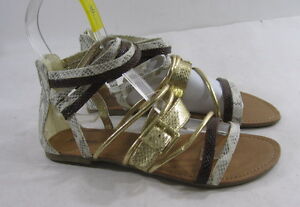 new Summer Brown/Gold/Beige Open Toe Ankle Strap Sexy Shoes Sandal Size 7