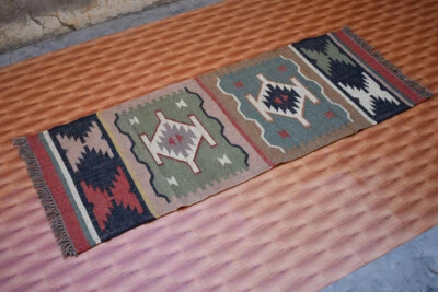 2.6x6 Area Rug Jute Hand-Woven Carpet Tribal Traditional Kilim - Image 1 of 4