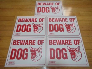 5 Pcs Red & White Flexible Plastic "BEWARE OF DOG" Sign 9 x 12 Inch US Seller - Picture 1 of 2