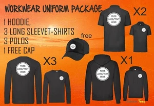 Workwear Package 1 Hoodie + 3 Long Sleeve T-shirt + 2 Polos Logo Custom Printed - Picture 1 of 7