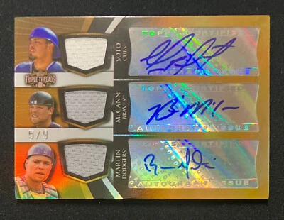BRIAN MCCANN RUSSELL MARTIN SOTO 2009 TOPPS TRIPLE THREADS AUTO JERSEY RELIC /9 - Image 1 of 3