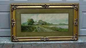 ANTIQUE 19c CHROMOLITHOGRAPH ON PAPER "COTTAGE SCENE"SIGNED by P.R.KOSHLER, N.Y. - Picture 1 of 9