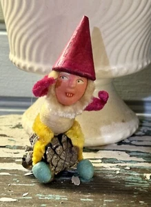 Vintage ELF Dwarf Pine Cone Face Figurine Christmas Ornament Japan - Picture 1 of 8
