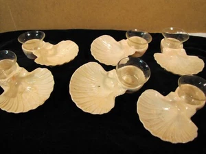Set Of 6 Vintage Plastic W/ Glass Cups Scallop Sea Clam Shell Dish / Bowls - Picture 1 of 5