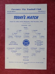 COVENTRY CITY v FULHAM | 1963/1964 | RESERVES | 18 DEC 1963 | UK FREEPOST - Picture 1 of 2