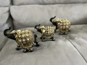 Lote de 3 estatuillas decorativas de diamantes de imitación de elefante de poliestireno hechas a mano - Imagen 1 de 9