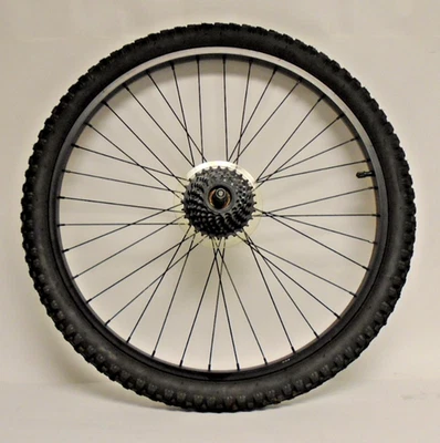 24" Rear Bicycle Wheel Black Rim Black Spokes 7-Speed 24x2.10 Kylin Tire Pre-Own - Image 1 of 4