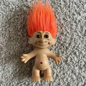 Russ Novelty 4" Troll Doll Orange Hair Round Wish Stone Treasure Troll Nude - Picture 1 of 5