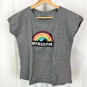 PATAGONIA Girls Rainbow Graphic Organic Cotton Tee Shirt Cap Sleeve Gray XL 14 - Picture 1 of 7